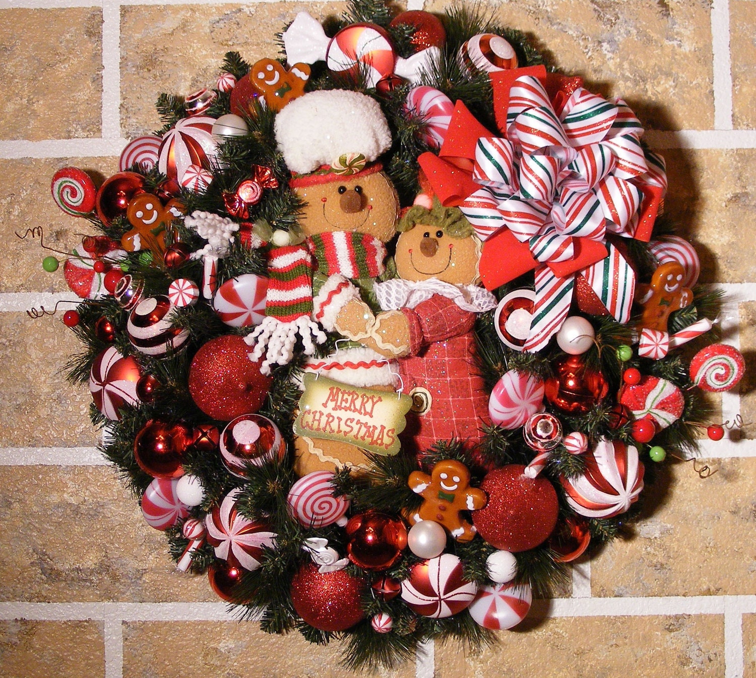 Holiday Frosted Candy Cane Gingerbread Man Decorated Christmas