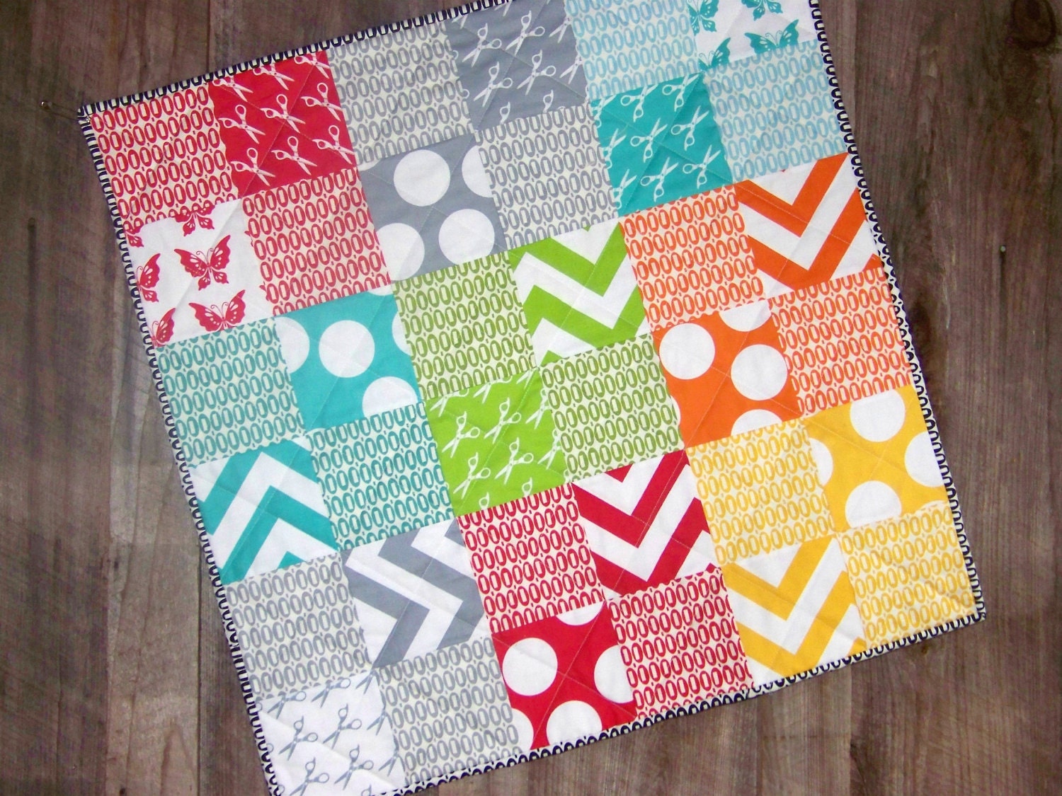 Modern Baby Quilt Playmat Bright Colors Designer Cotton