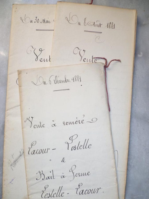 Old Legal Documents Hand written X 3 French Circa 1881.