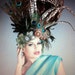 Stunning Artistic Bird whole turkey Wing and Peacock feathers sea shells beaded gothic tribal gypsy drape coque headdress headpeice wig