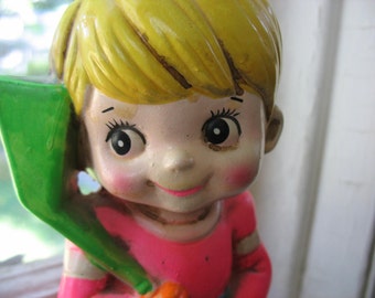 Piggy Bank Little Boy Hockey Player Coin Bank Seventies 1970s Neon Ceramic Boy's Room Decor Made In Japan SALE