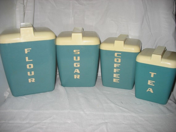 Vintage Blue  Plastic  Nesting Canisters Set  of 4 With Lids