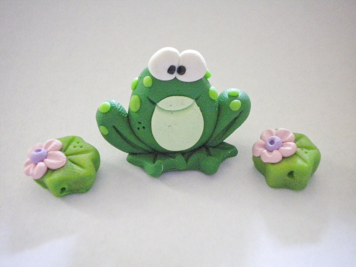 Frog lily pad flower polymer clay beads or bow center
