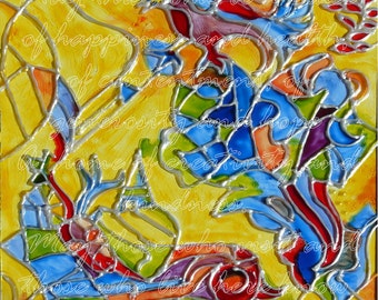 home blessing- print of stained glass on the Chagall way- custom