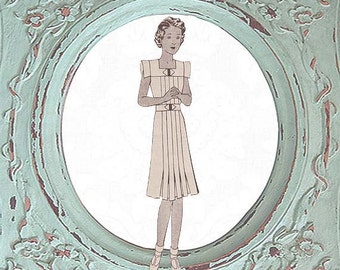 1930s 1940s Vintage Pattern Girl Age 11 to 13 Dress Art Deco French Paris