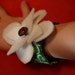 SALE Child little girls Fabric Cuff Bracelet St. Patrick Green Clover shamrock Felt Flower white emerald swirls brown vintage buttons Irish