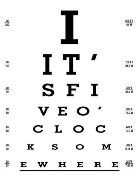 items similar to its five oclock somewhere eye exam chart 85 x
