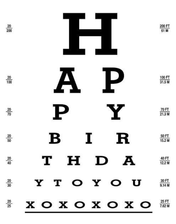 items similar to eye exam chart happy birthday to you