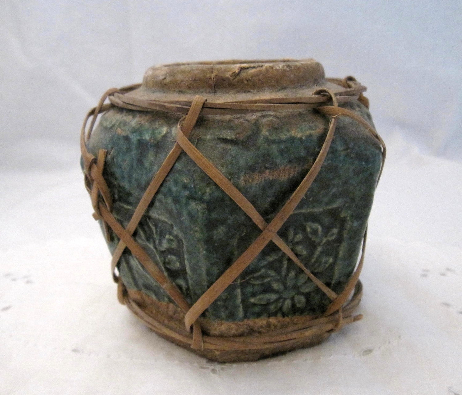Antique green pottery Chinese Ginger Jar pot by lillieandnora