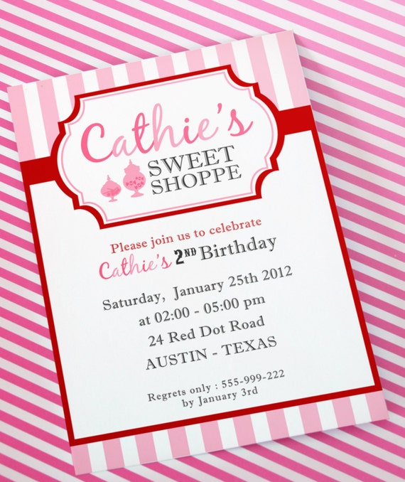 DIY PRINTABLE Invitation Card Sweet Shoppe Birthday Party