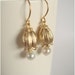 Gold lily earrings - Freshwater pearl - Bridesmaid jewelry