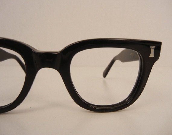 Vintage Eyeglass Frames / 1960s New Old Stock Black by zestvintage