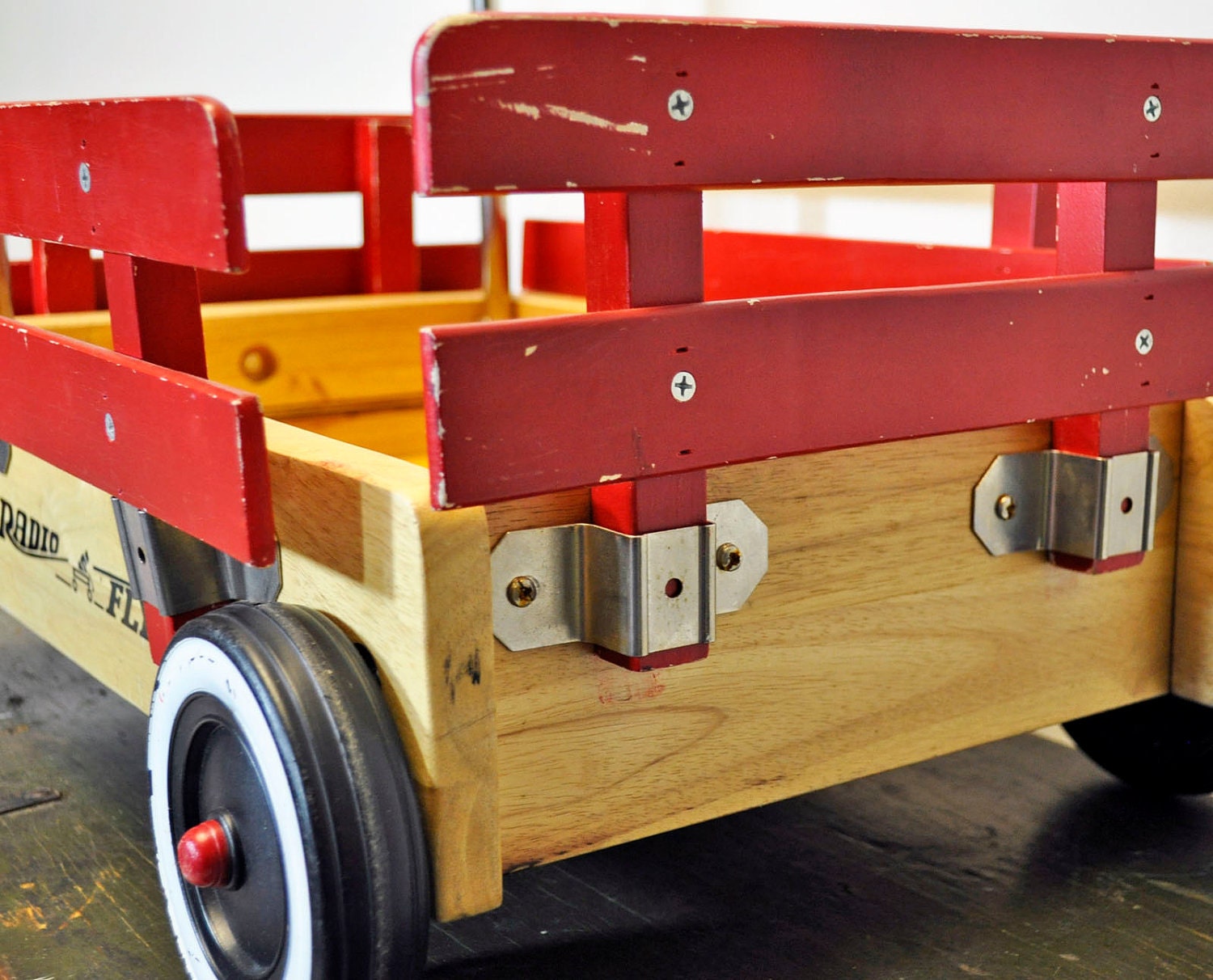 antique wooden radio flyer wagon