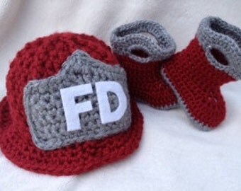 Fireman Hat, fireman boots, Baby Boy, baby girl, Crochet Hat, Crochet fireman Hat, Fire fighter Photo prop, newborn