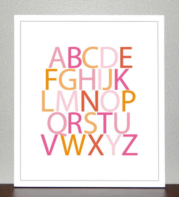 Items similar to Alphabet Print - Pink and Orange - 8x10 on Etsy