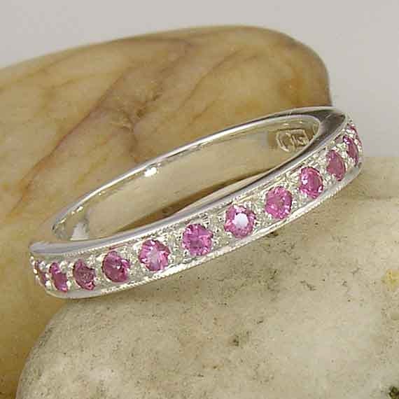 14K White Gold Pink Sapphire Band Ring MADE TO Order in your