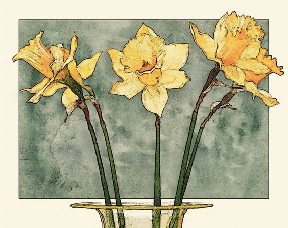  Daffodils Art Print Daffodils Daffodil Art Print 8x10