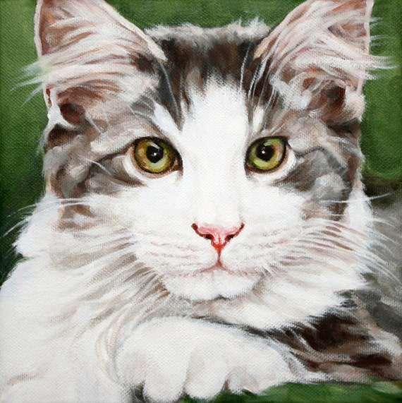 Download Items similar to Cat Art Print, Pet Portrait, Cat Acrylic ...
