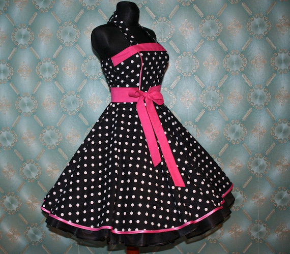 50s black and white polka dot dress