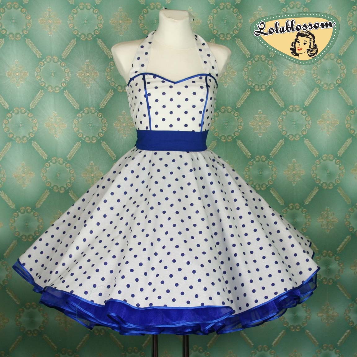 50's vintage dress full skirt white royal by Lolablossomclothing