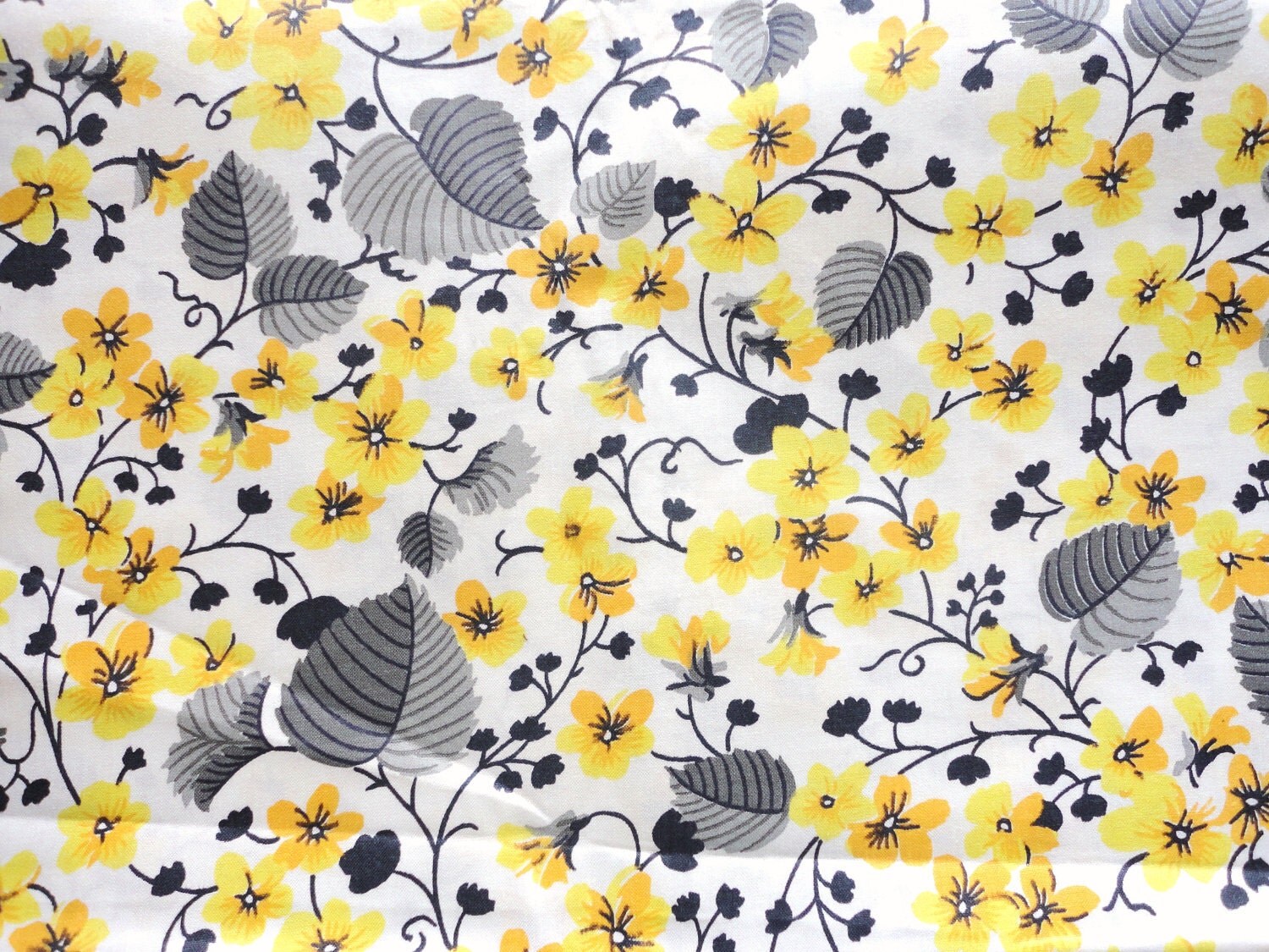 yellow gold and gray floral print vintage cotton fabric 36