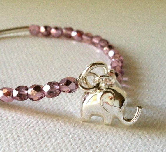 Elephant Good Luck Charm Bracelet Lilac and Sterling Silver