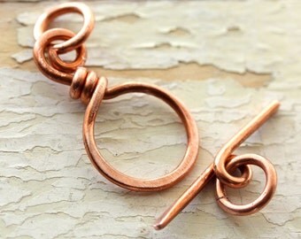 Solid Copper Toggle Clasp 16 gauge - Reclaimed Wire Copper Clasp, Recycled, Hand Forged Findings