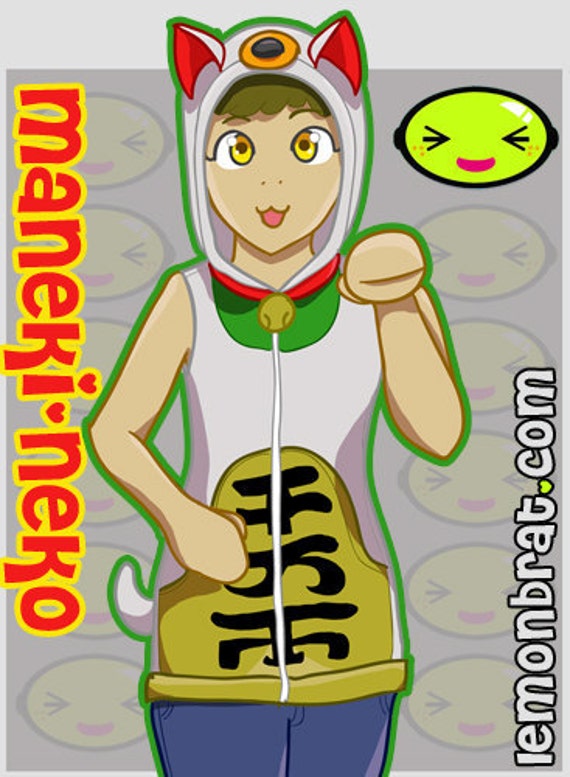 Maneki-Neko Cat Hoodie Costume Cosplay Adult Size