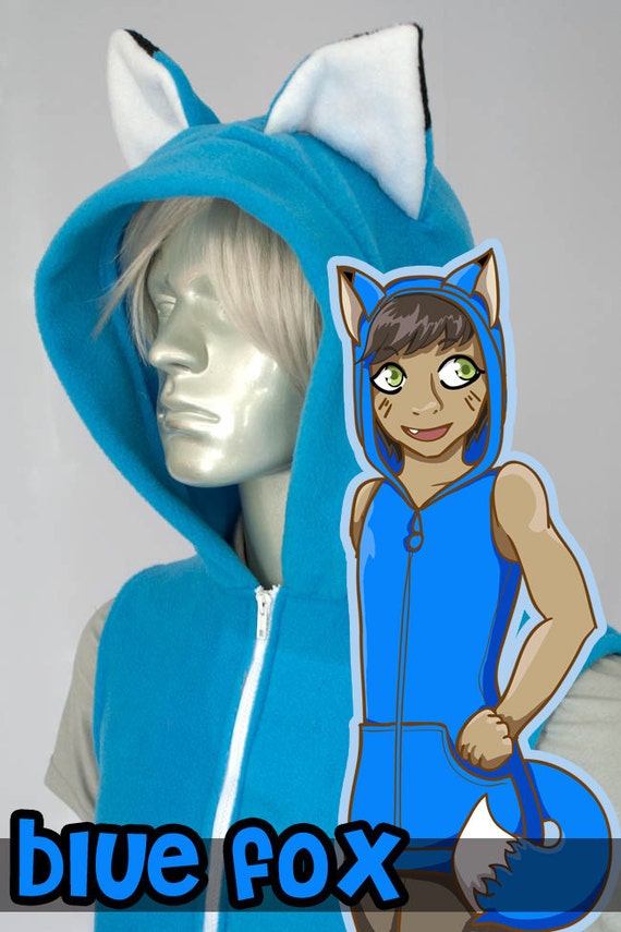 Blue Fox Kitsune Hoodie Costume Hand-made Cuddly Furry