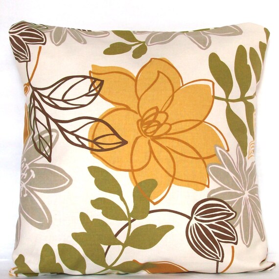 Yellow Pillow Cover 20x20 inch Floral Accent Throw Cushion