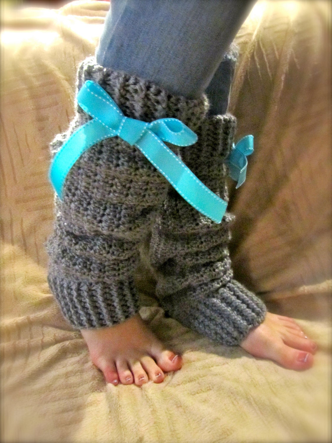 Heather Gray Crochet Leg Warmers Size Medium