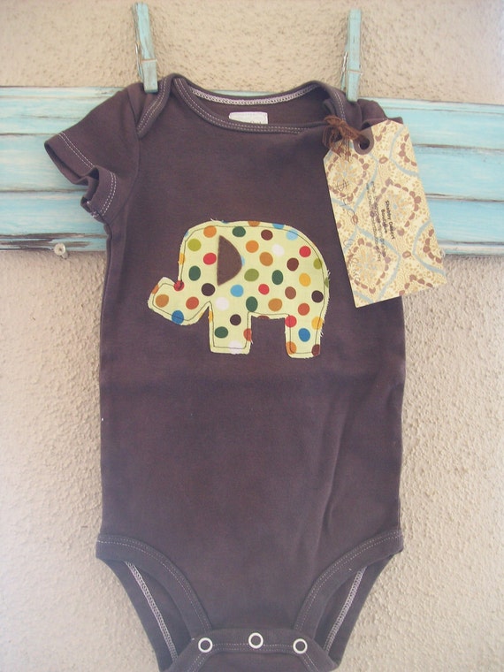 Baby boys brown mod elephant applique by ShabbyDesertBoutique
