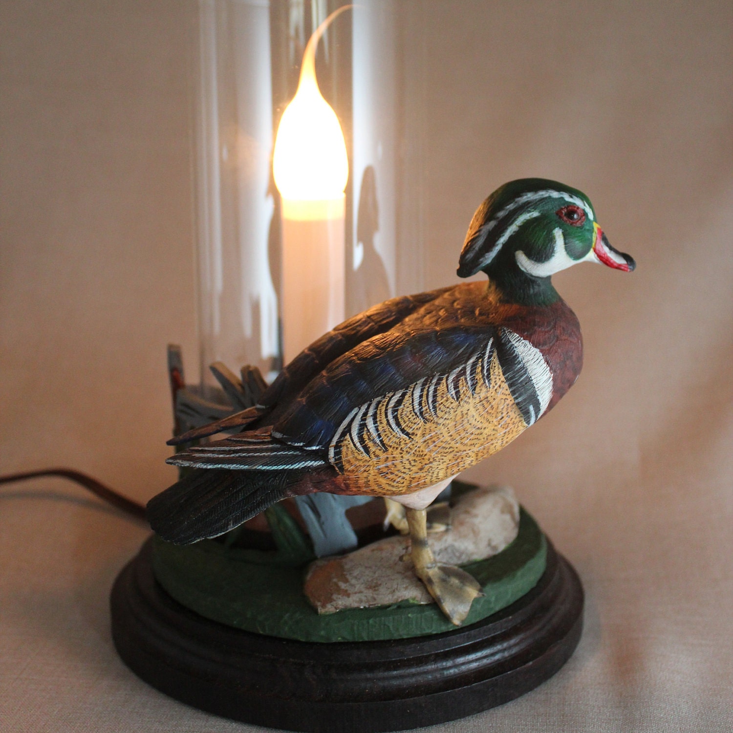 Duck Carving Lamp Hand Carved Wood Duck Table Lamp on