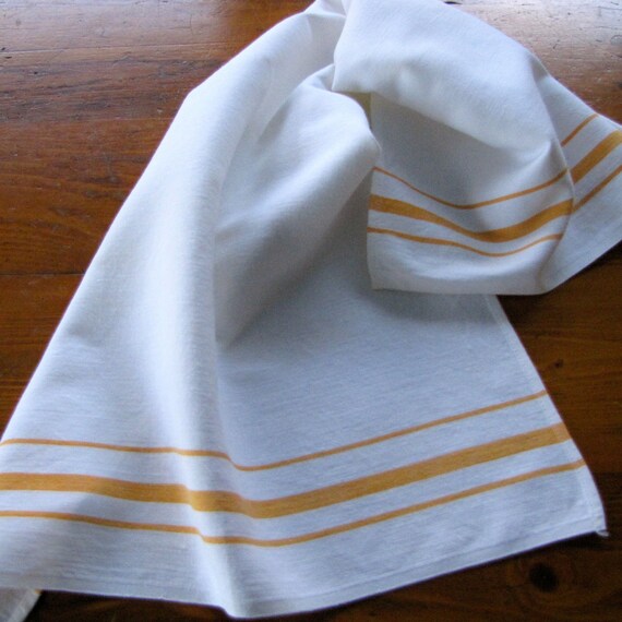 Vintage Linen Dish Towel Yellow Stripe Kendall
