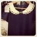 Navy T-Shirt with Gold Teacup Peter Pan Collar and Puffed Spotty Sleeves