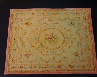 Dollhouse Miniature Beautiful Room Size Antique Aubusson Rug, One Inch Scale