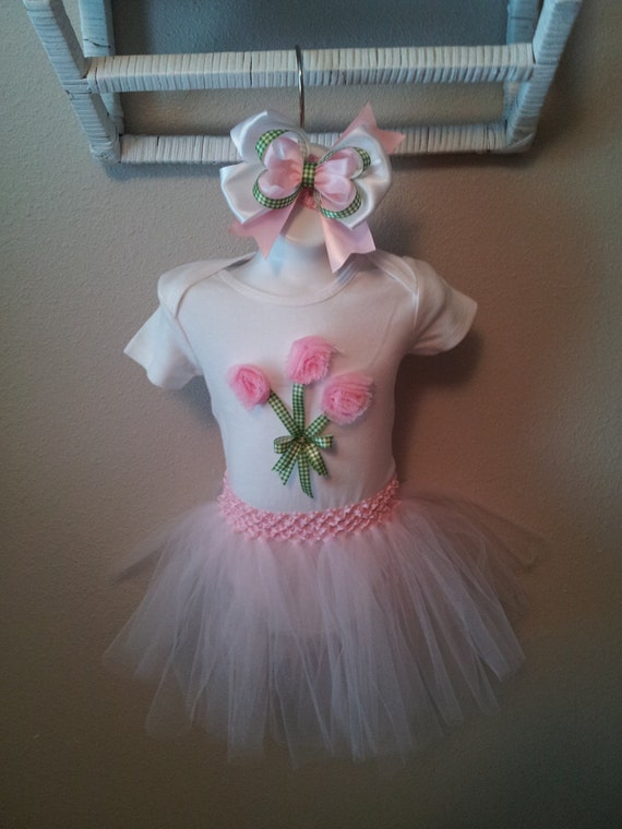 Items similar to Little Girls Onesie with Tutu Embelished with Pink