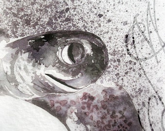 Martinefa's Original watercolor and Ink, presented in hand personalised frame - Turtle "Tortue"