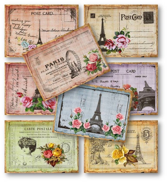 French Digital Collage Sheet Vintage Postcards by vintagebyme