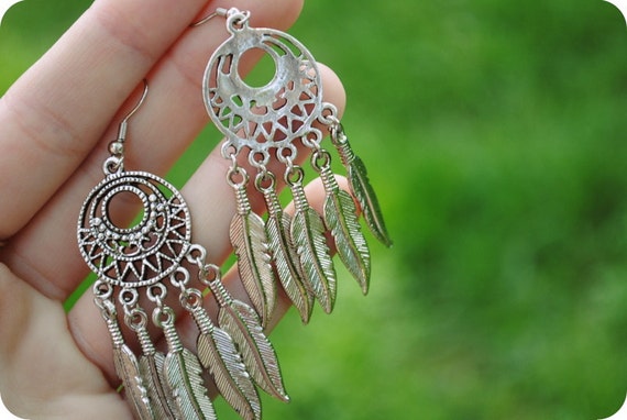 The Dreamer: Metal Feather Dream Catcher Style Earrings