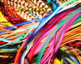 Multipack 8-11" Feather Extensions for Hair, LONG THIN Rooster Bulk Wholesale Lot Feather Grizzly Etsy hair Extensions