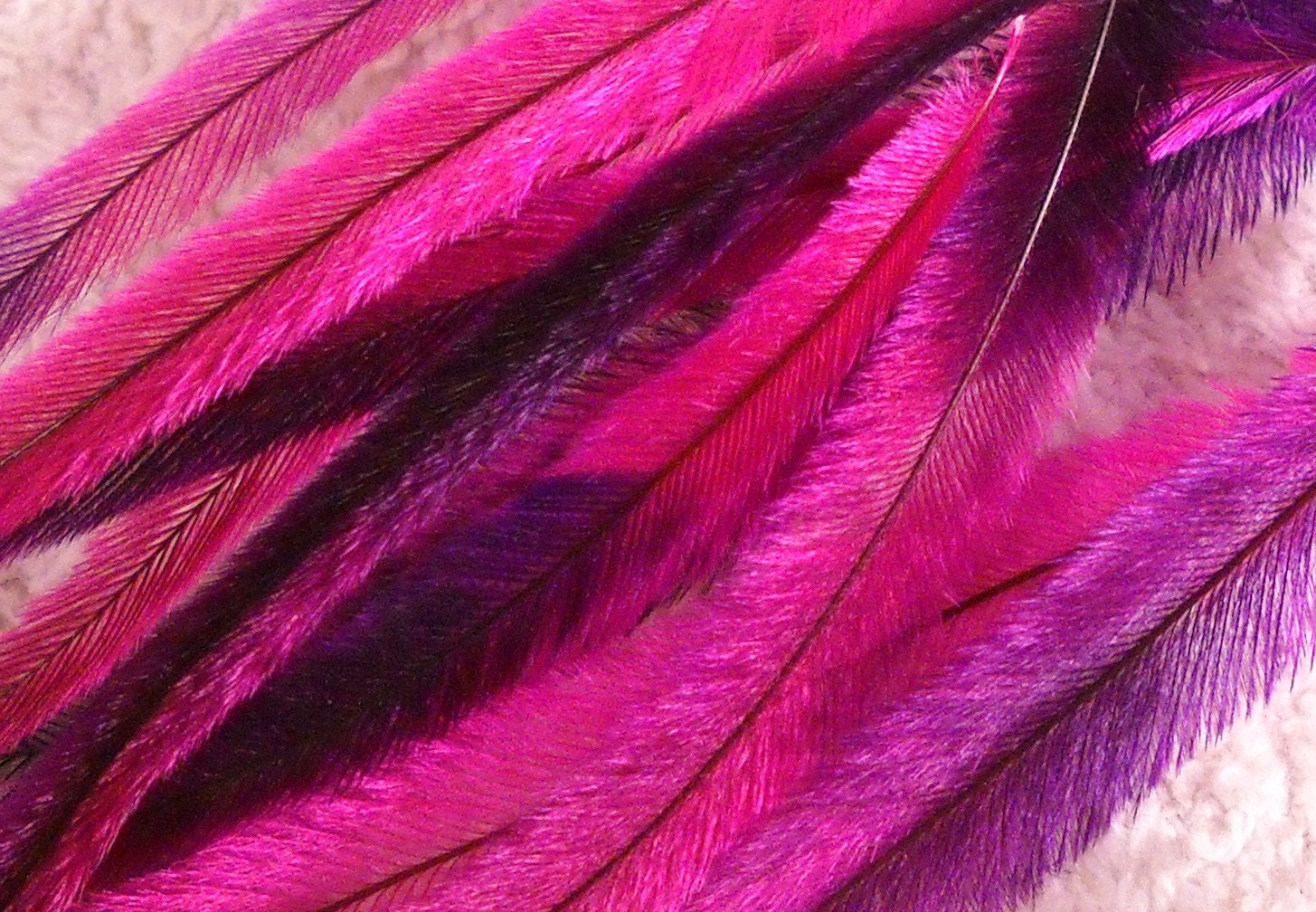 10 Tie Dye Feather Extensions CRUELTY FREE Pink and Purple Emu