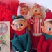 Christmas Knee Hugger and Standing Felt Shelf Elf circa 1950 Four Elves Made in Japan