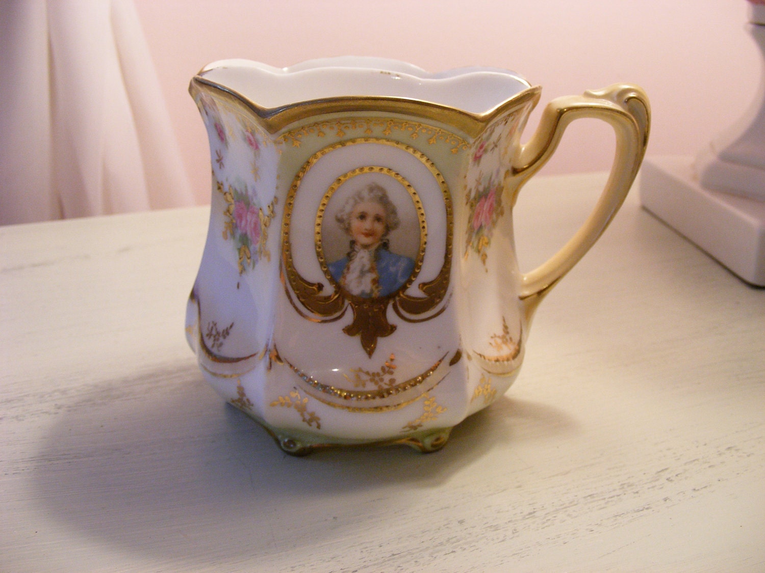 Antique Porcelain Portrait Mustache Cup Shaving Mug