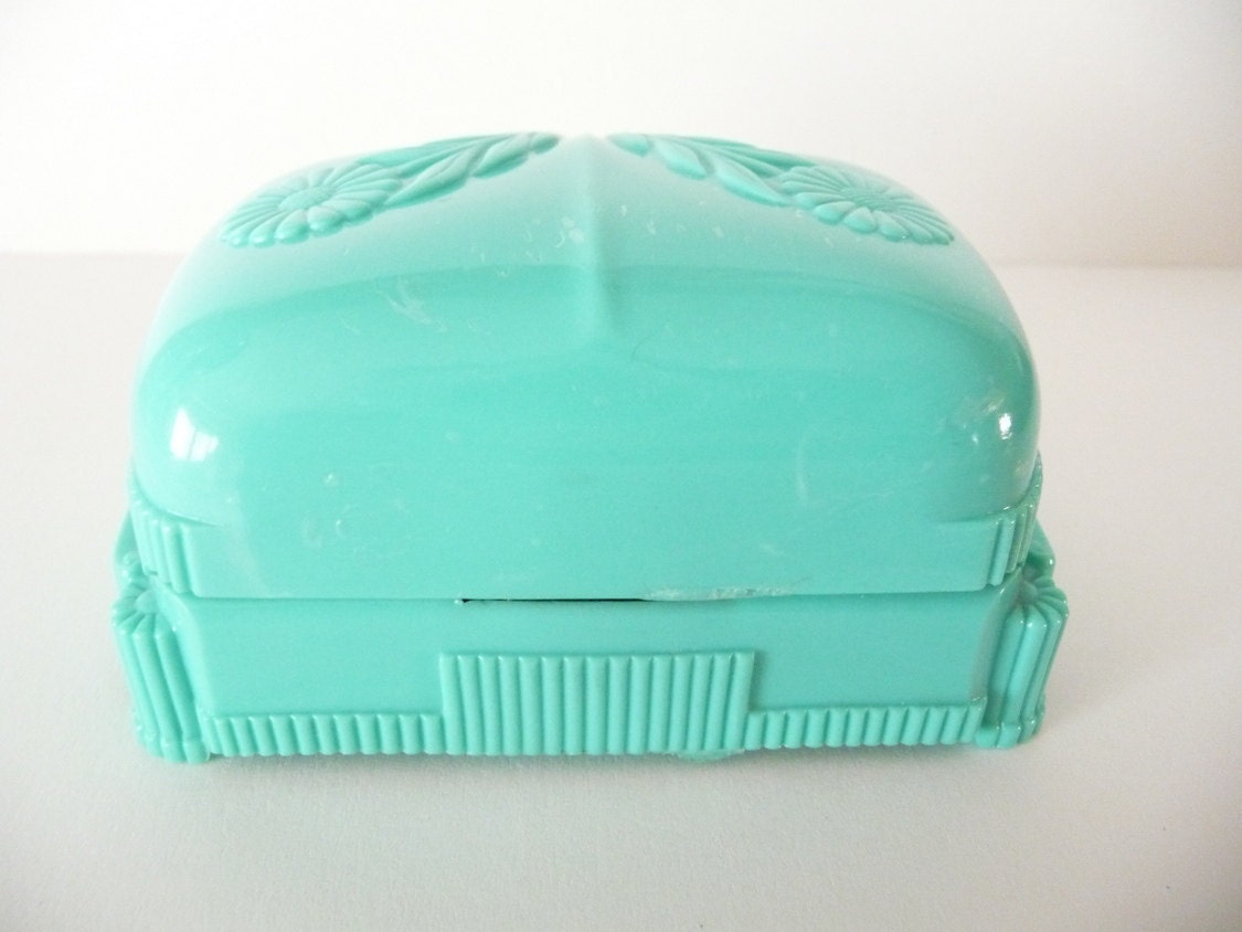 Celluloid Ring Box Mint Green Blue Vintage Ring Box