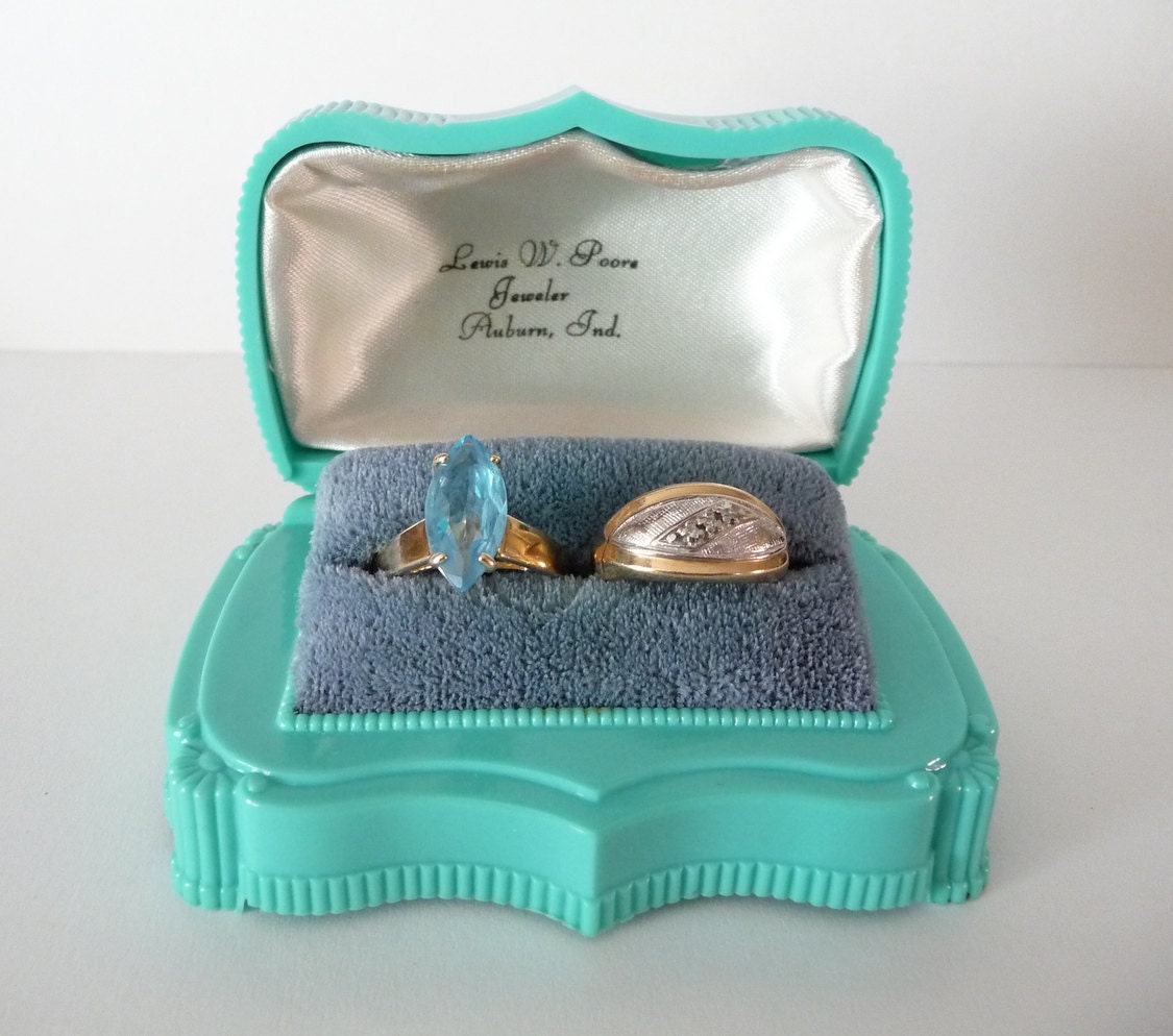 Celluloid Ring Box Mint Green Blue Vintage Ring Box