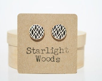 Stud wood Earrings black and white jewelry Geometric jewelry wood earrings minimalist jewelry eco-friendly unique gift for her