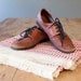Sz 7 Women's Vintage Leather Basket Woven Lace-up Flats