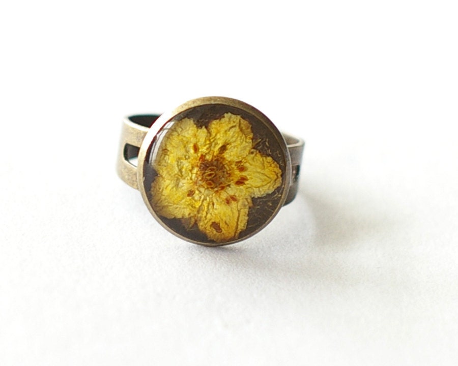 Real pressed flower ring handmade resin jewelry by UralNature