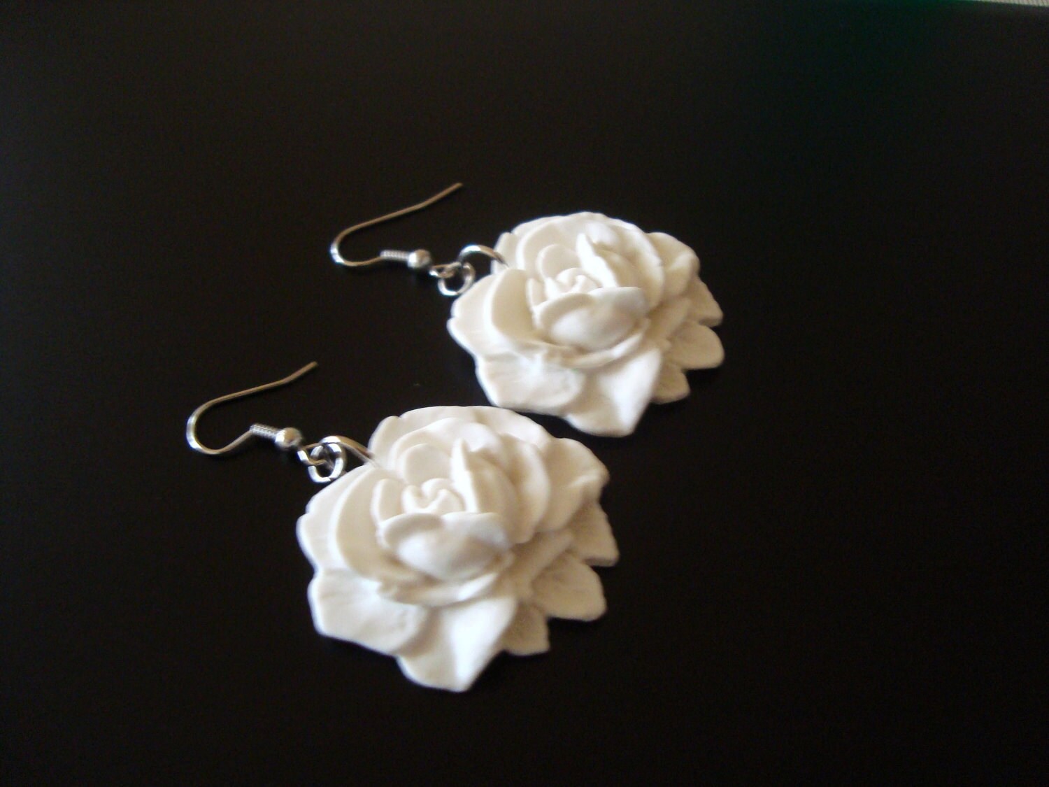 White Rose Earrings. White Flower Dangle by sevdacholakova on Etsy